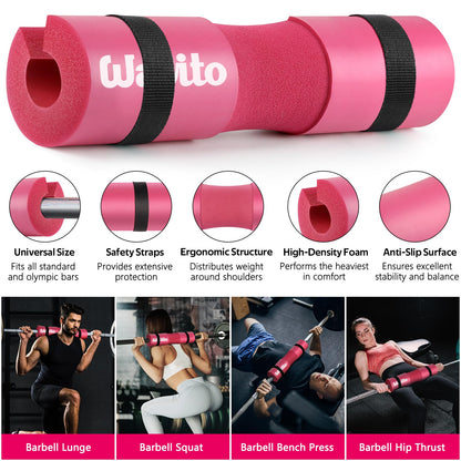 WALITO 7Pcs Barbell Pad Set for Hip Thrust - Squat Pad,Gym Accessories for Women with Bar Bad,Bench Press, with Gym Ankle Straps,Resistance Bands for Working Out,Lifting Strap,Carry Bag