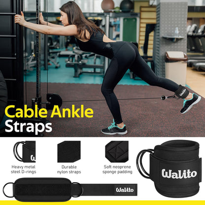 WALITO 7Pcs Barbell Pad Set for Hip Thrust - Squat Pad,Gym Accessories for Women with Bar Bad,Bench Press, with Gym Ankle Straps,Resistance Bands for Working Out,Lifting Strap,Carry Bag