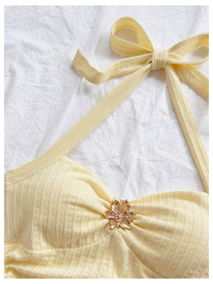 Women's V Neck Halter Tops Open Back