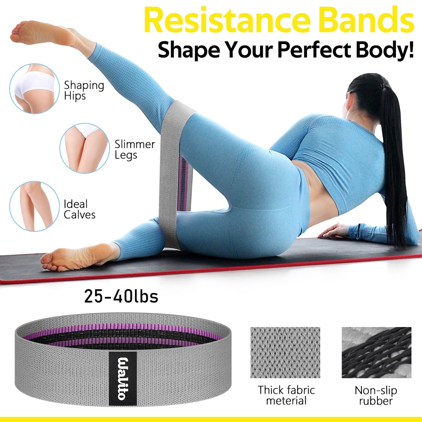 WALITO 7Pcs Barbell Pad Set for Hip Thrust - Squat Pad,Gym Accessories for Women with Bar Bad,Bench Press, with Gym Ankle Straps,Resistance Bands for Working Out,Lifting Strap,Carry Bag