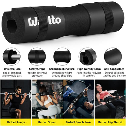 WALITO 7Pcs Barbell Pad Set for Hip Thrust - Squat Pad,Gym Accessories for Women with Bar Bad,Bench Press, with Gym Ankle Straps,Resistance Bands for Working Out,Lifting Strap,Carry Bag