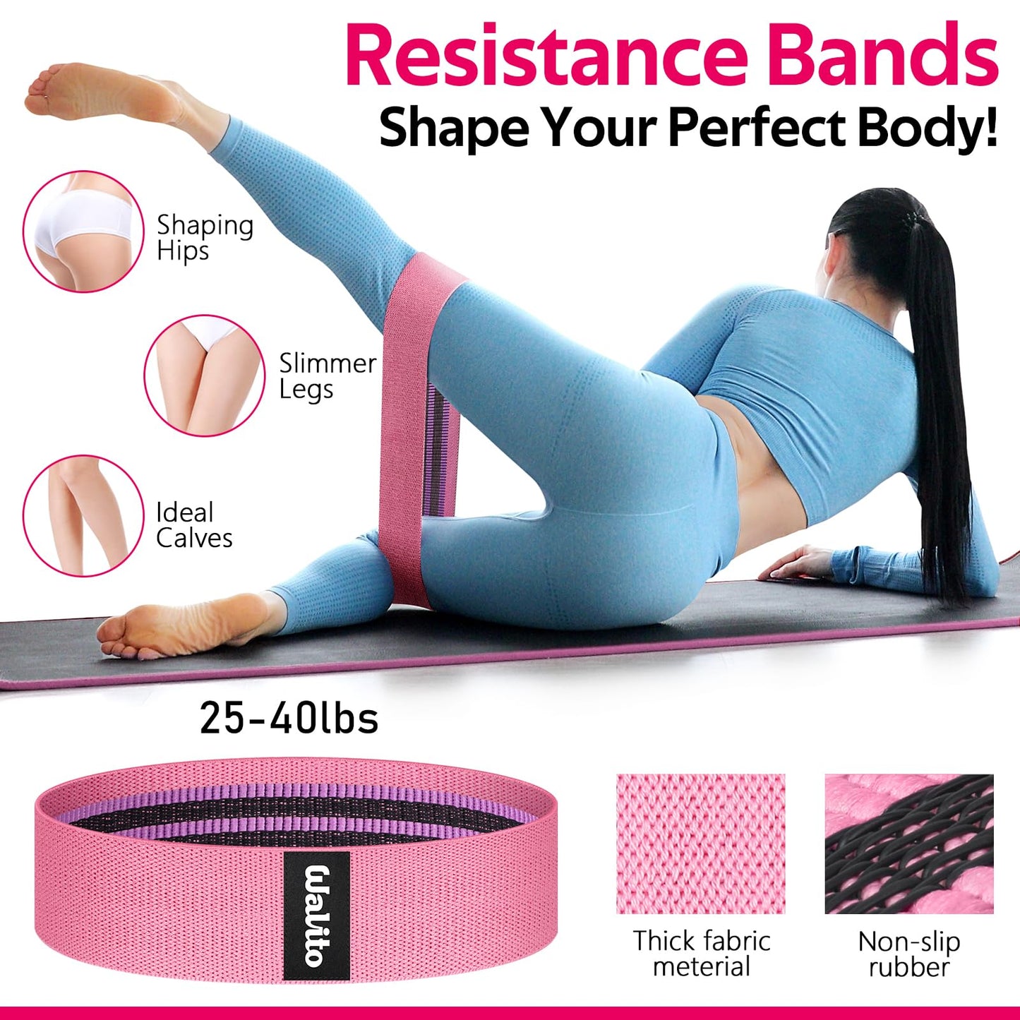 WALITO 7Pcs Barbell Pad Set for Hip Thrust - Squat Pad,Gym Accessories for Women with Bar Bad,Bench Press, with Gym Ankle Straps,Resistance Bands for Working Out,Lifting Strap,Carry Bag