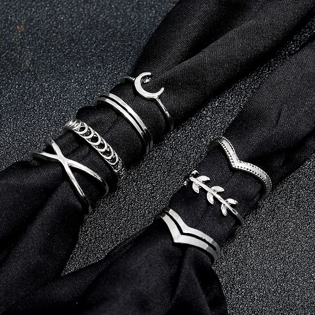 7-19pcs Silver Vintage Rings Set