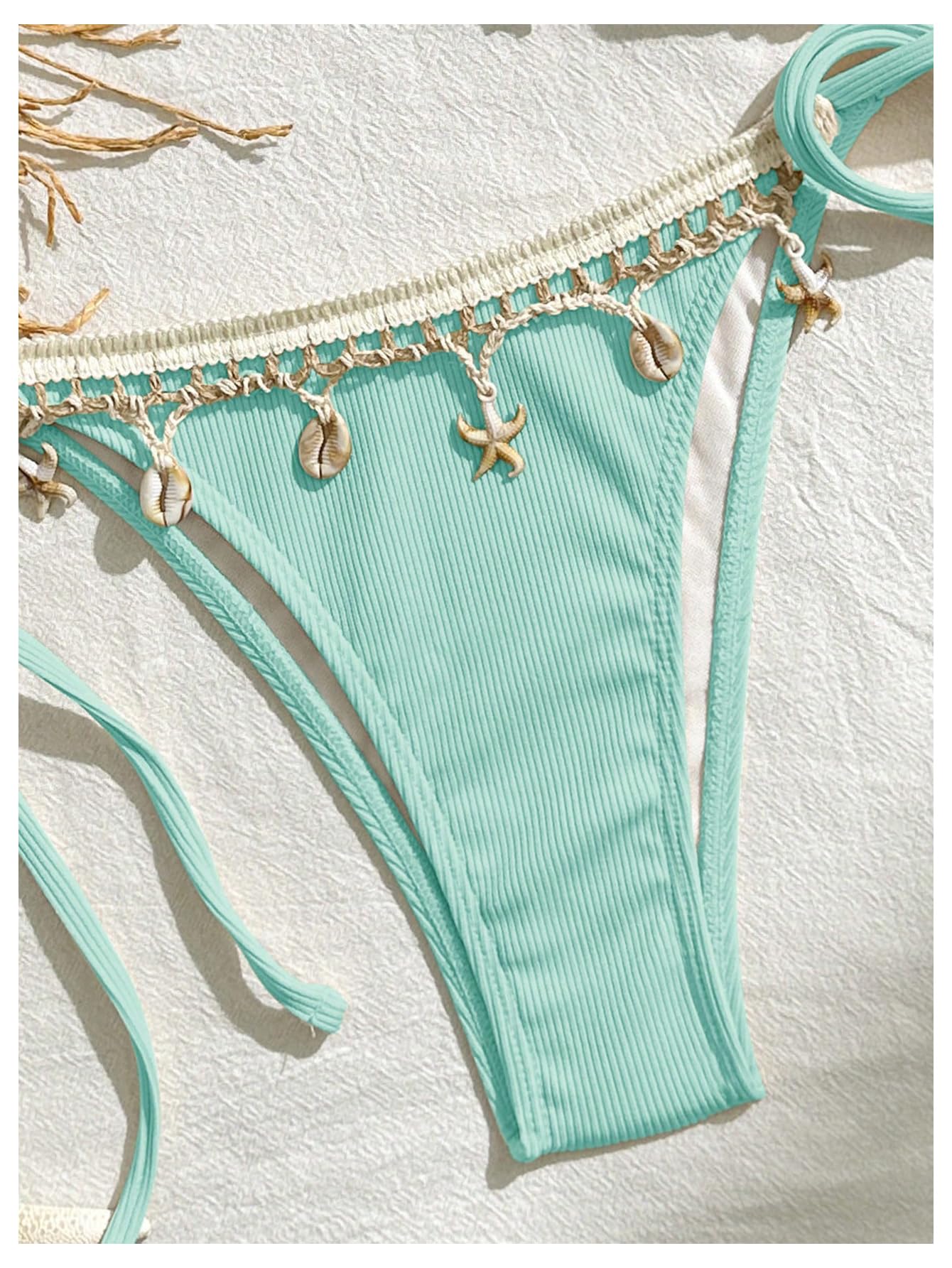 Women's 2 Piece Sexy Halter Triangle Bikinis Seashell Tie