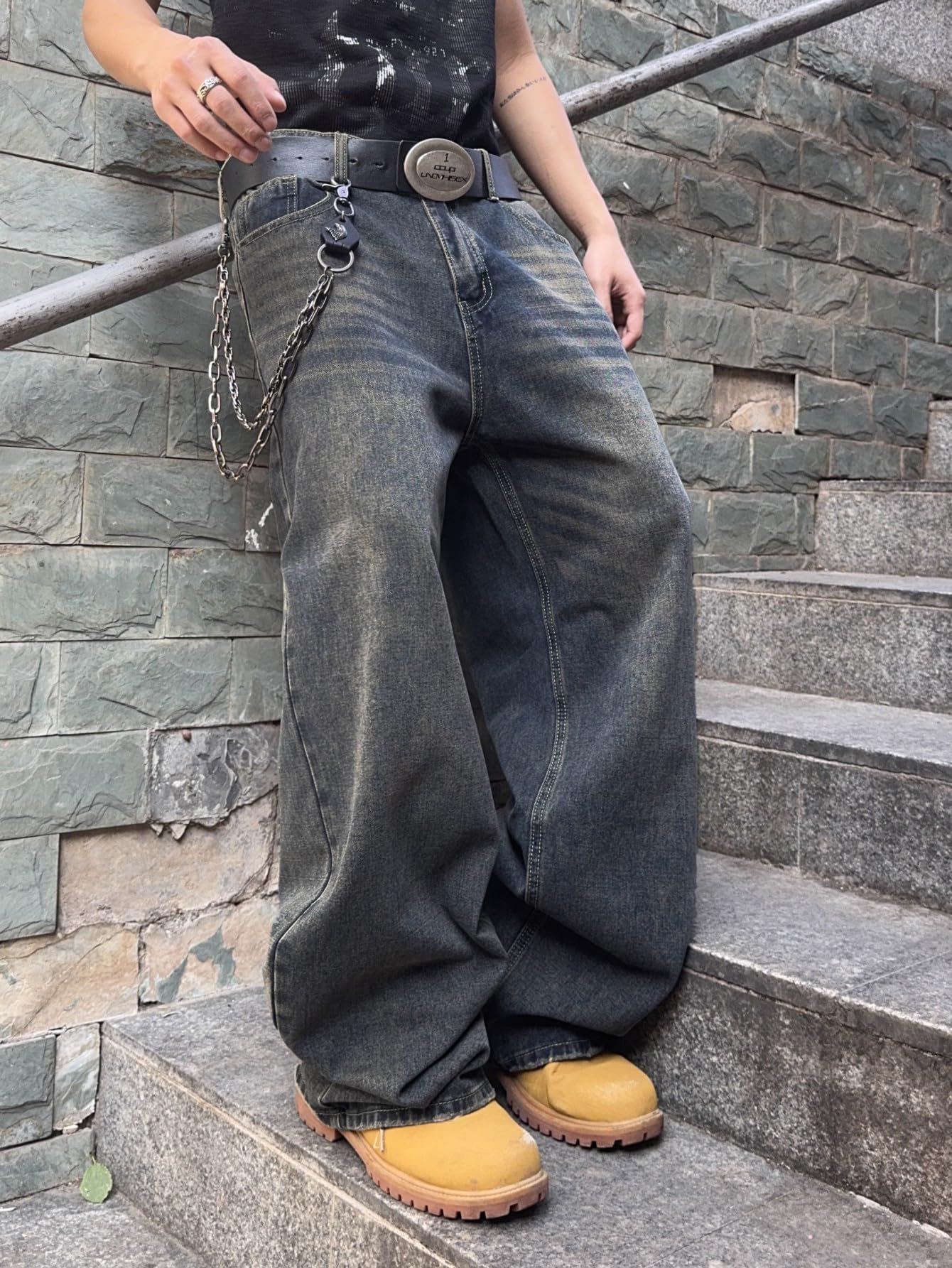 Mens Streetwear Hip Hop Baggy Wide Leg jeans