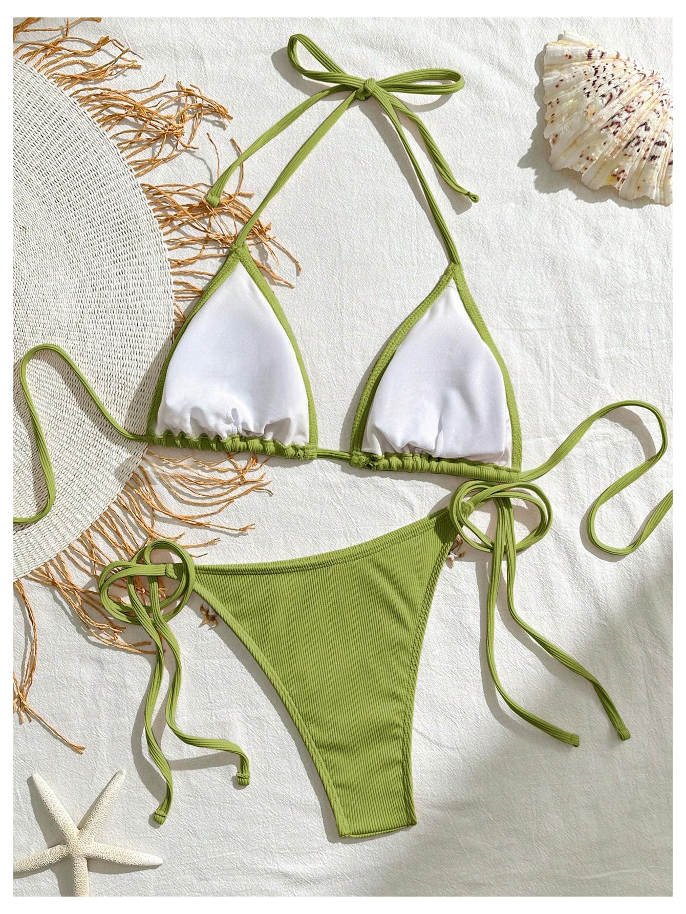 Women's 2 Piece Sexy Halter Triangle Bikinis Seashell Tie