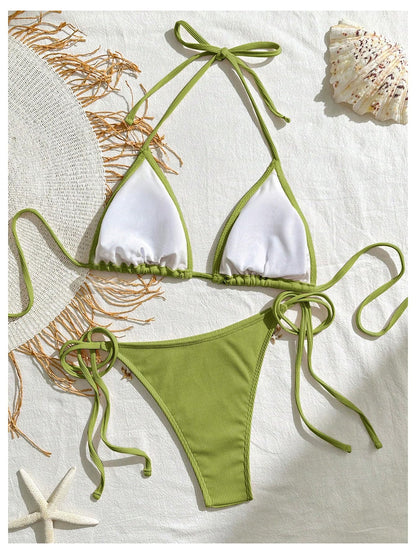 Women's 2 Piece Sexy Halter Triangle Bikinis Seashell Tie