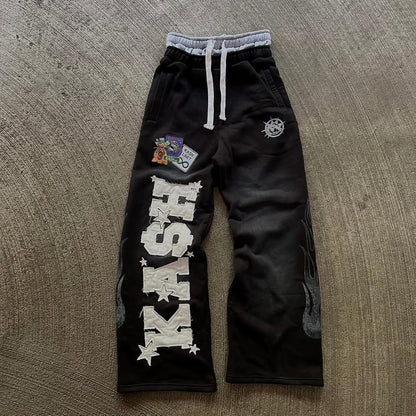 Double Waisted Sweatpants Men Graphic Embroider Y2k Sweatpants