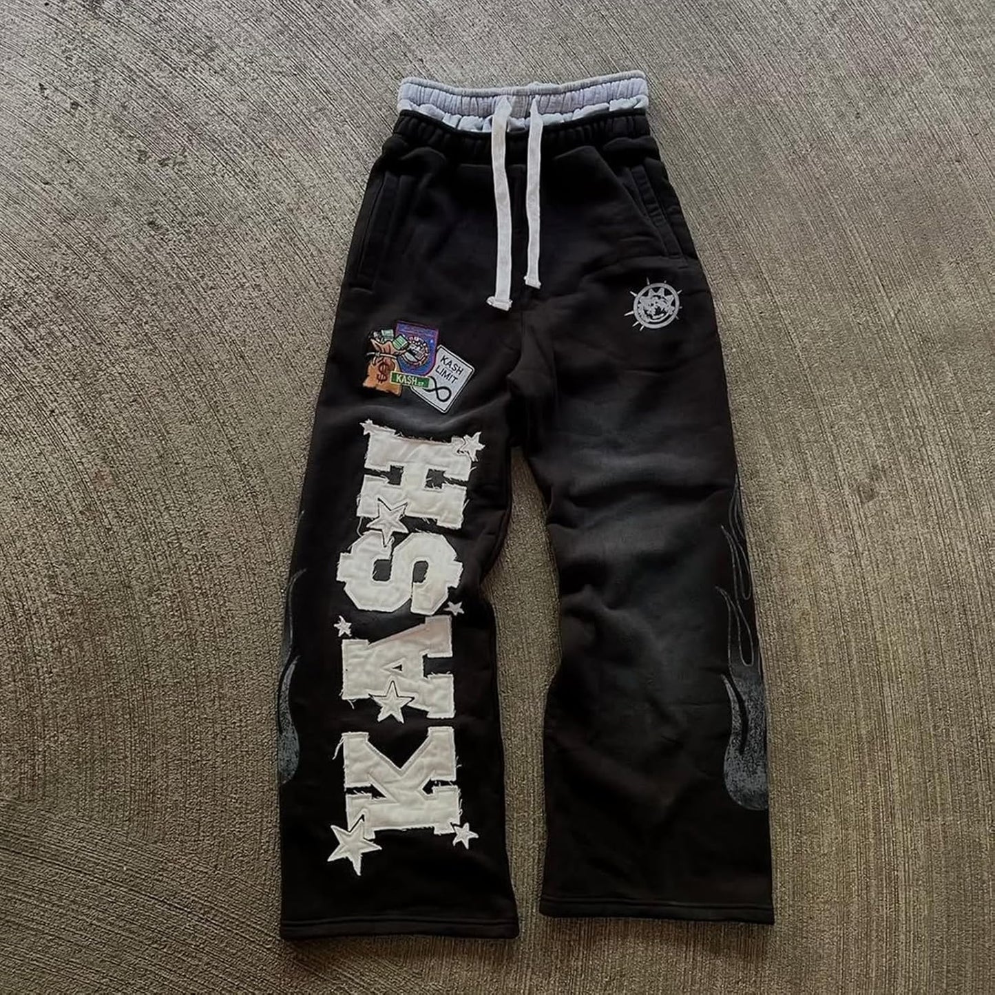 Double Waisted Sweatpants Men Graphic Embroider Y2k Sweatpants