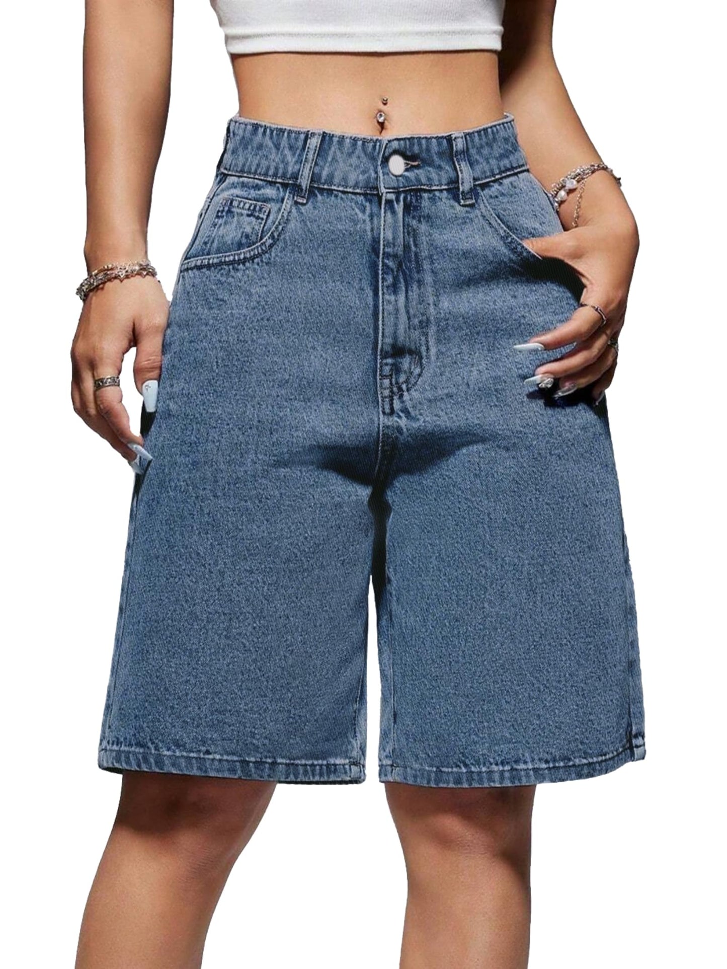 Women Baggy Jeans Jorts Outfits Mid-Low Waisted Denim