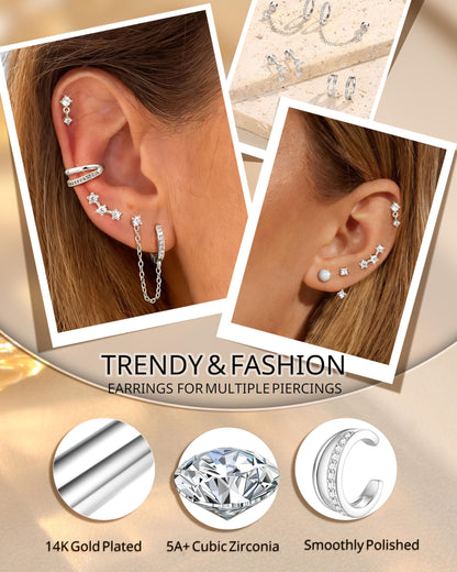 6 Pairs Silver Earrings Stacks for Women