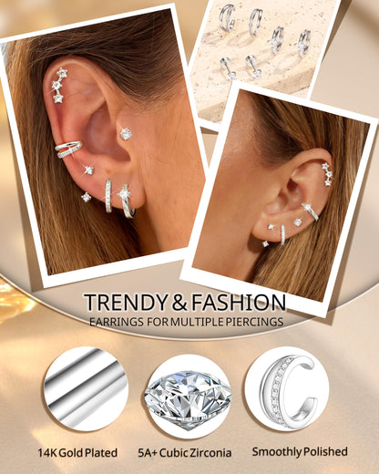 6 Pairs Silver Earrings Stacks for Women