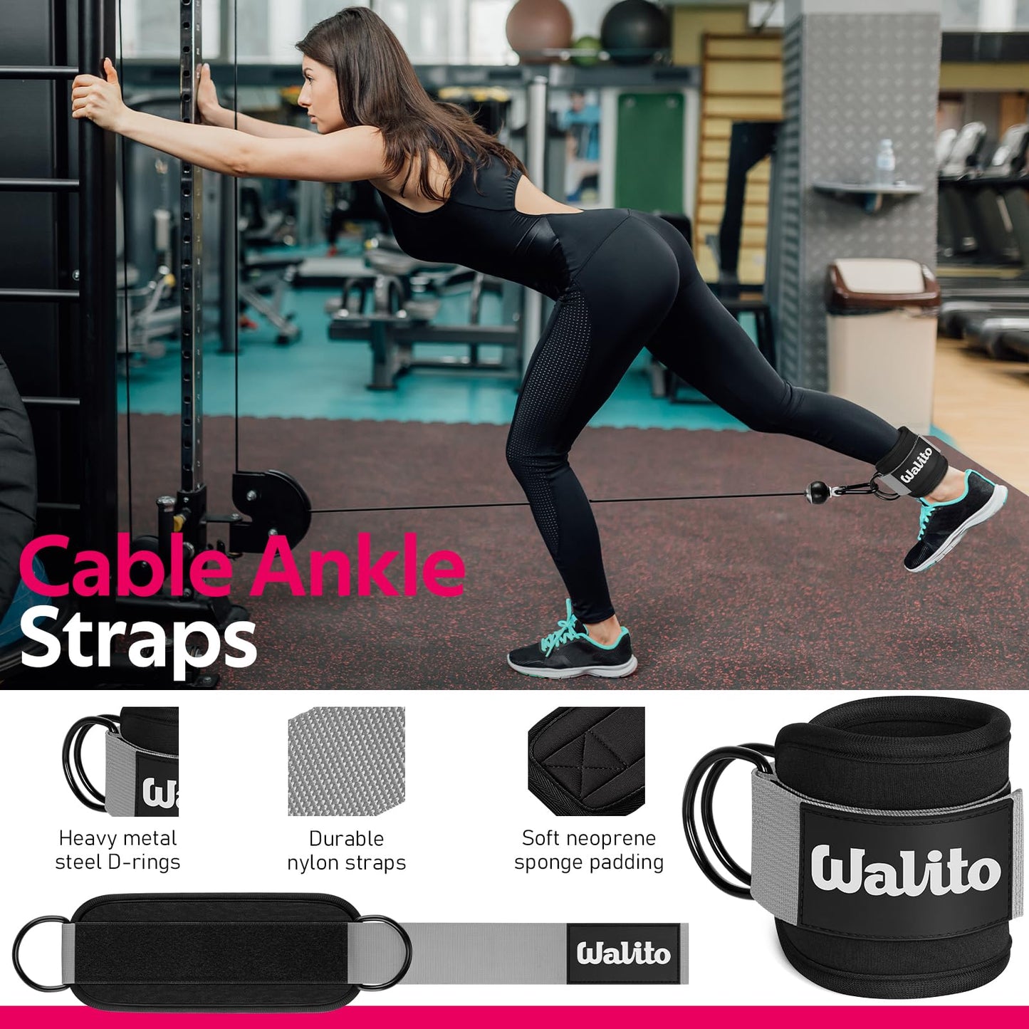 WALITO 7Pcs Barbell Pad Set for Hip Thrust - Squat Pad,Gym Accessories for Women with Bar Bad,Bench Press, with Gym Ankle Straps,Resistance Bands for Working Out,Lifting Strap,Carry Bag
