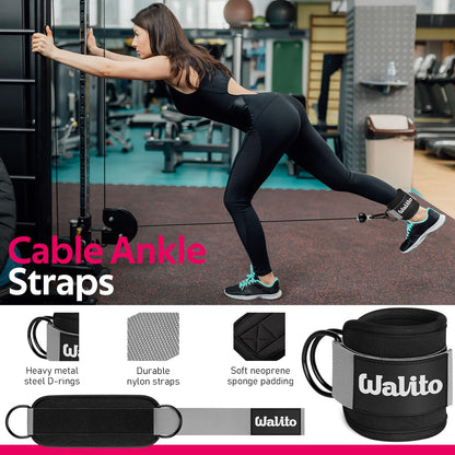 WALITO 7Pcs Barbell Pad Set for Hip Thrust - Squat Pad,Gym Accessories for Women with Bar Bad,Bench Press, with Gym Ankle Straps,Resistance Bands for Working Out,Lifting Strap,Carry Bag