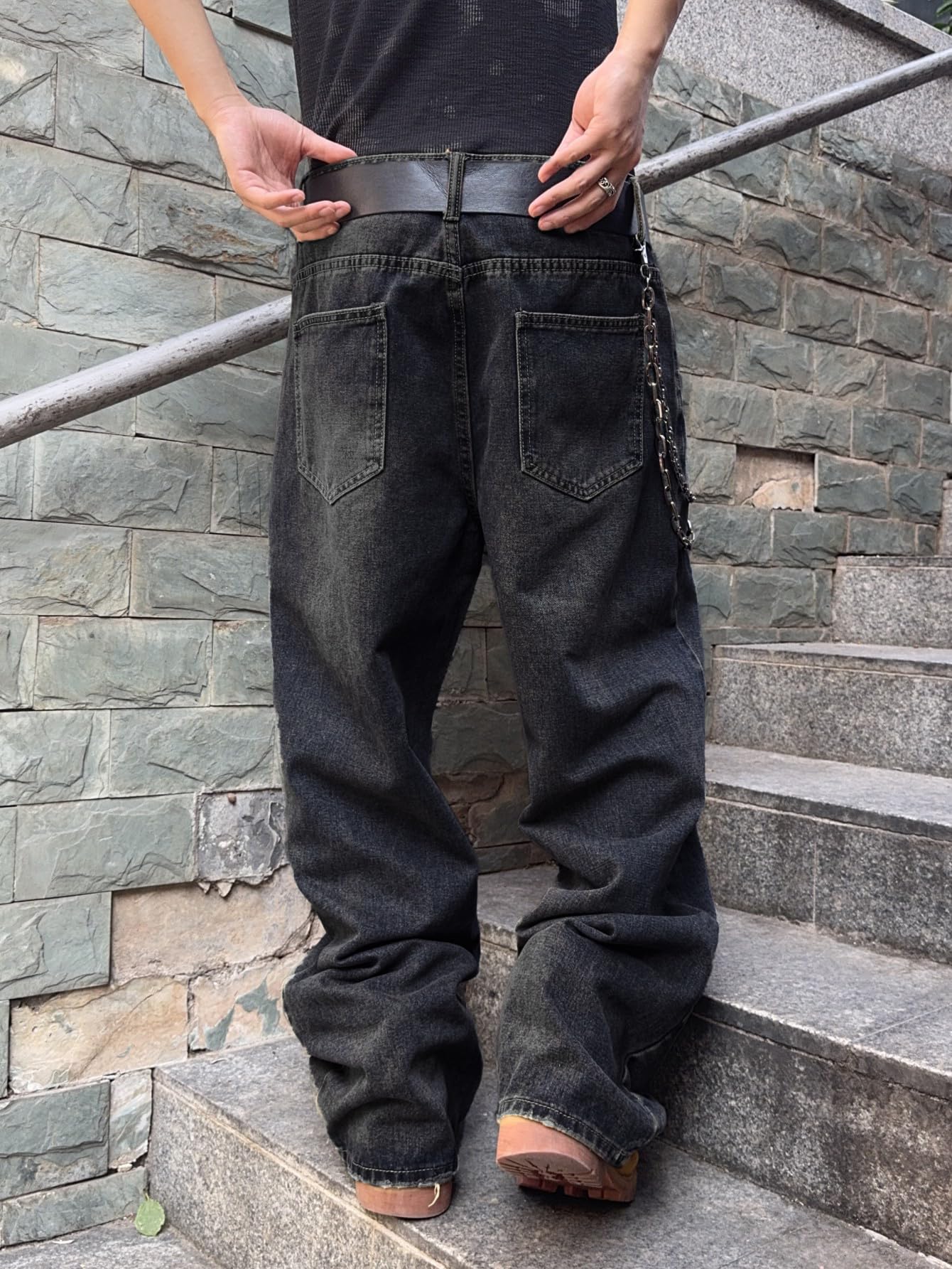 Mens Streetwear Hip Hop Baggy Wide Leg jeans