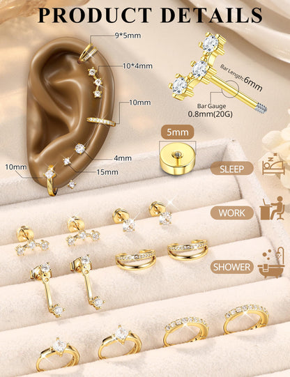 6 Pairs Silver Earrings Stacks for Women