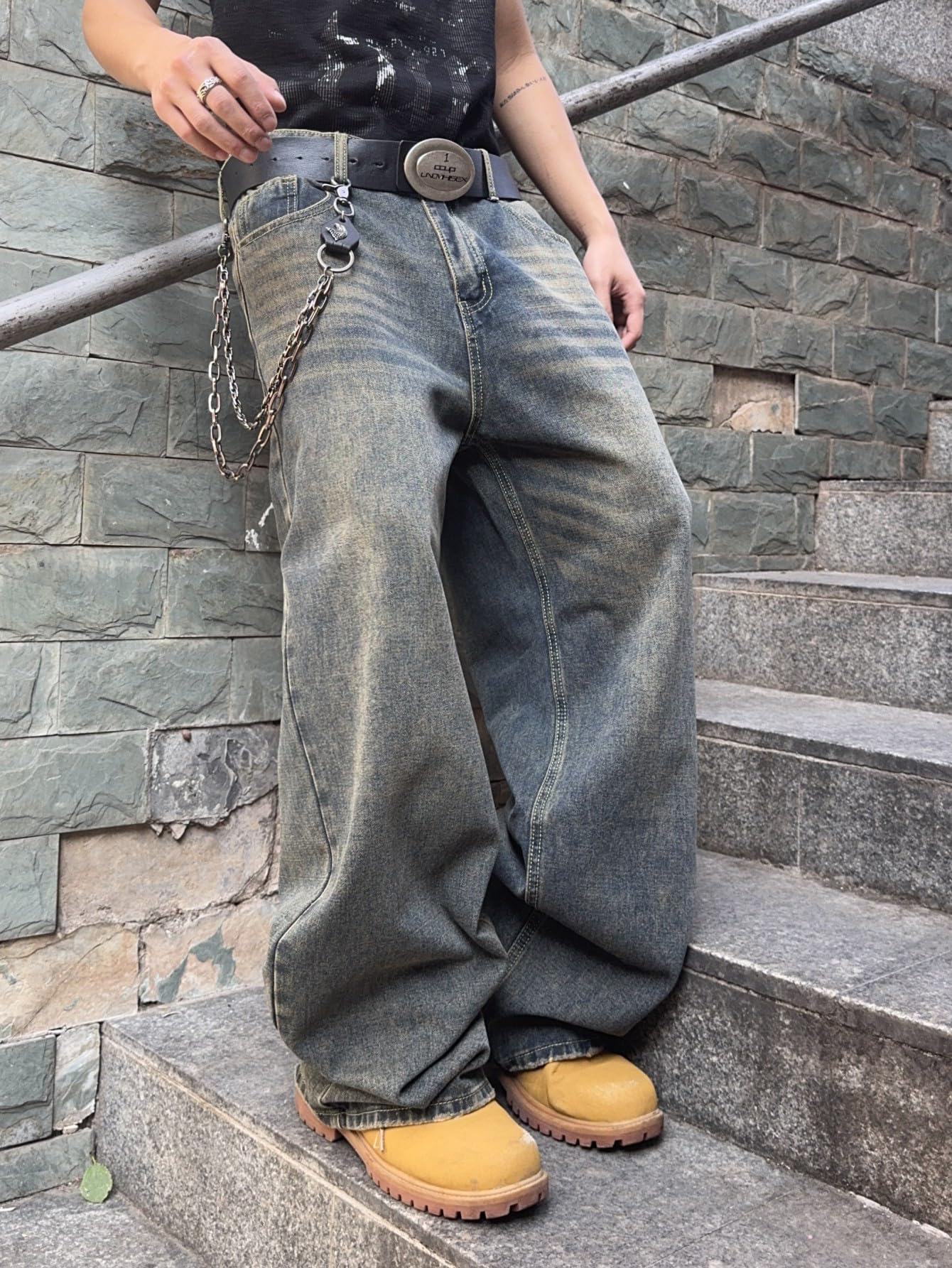 Mens Streetwear Hip Hop Baggy Wide Leg jeans