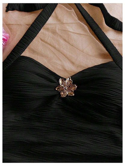 Women's V Neck Halter Tops Open Back