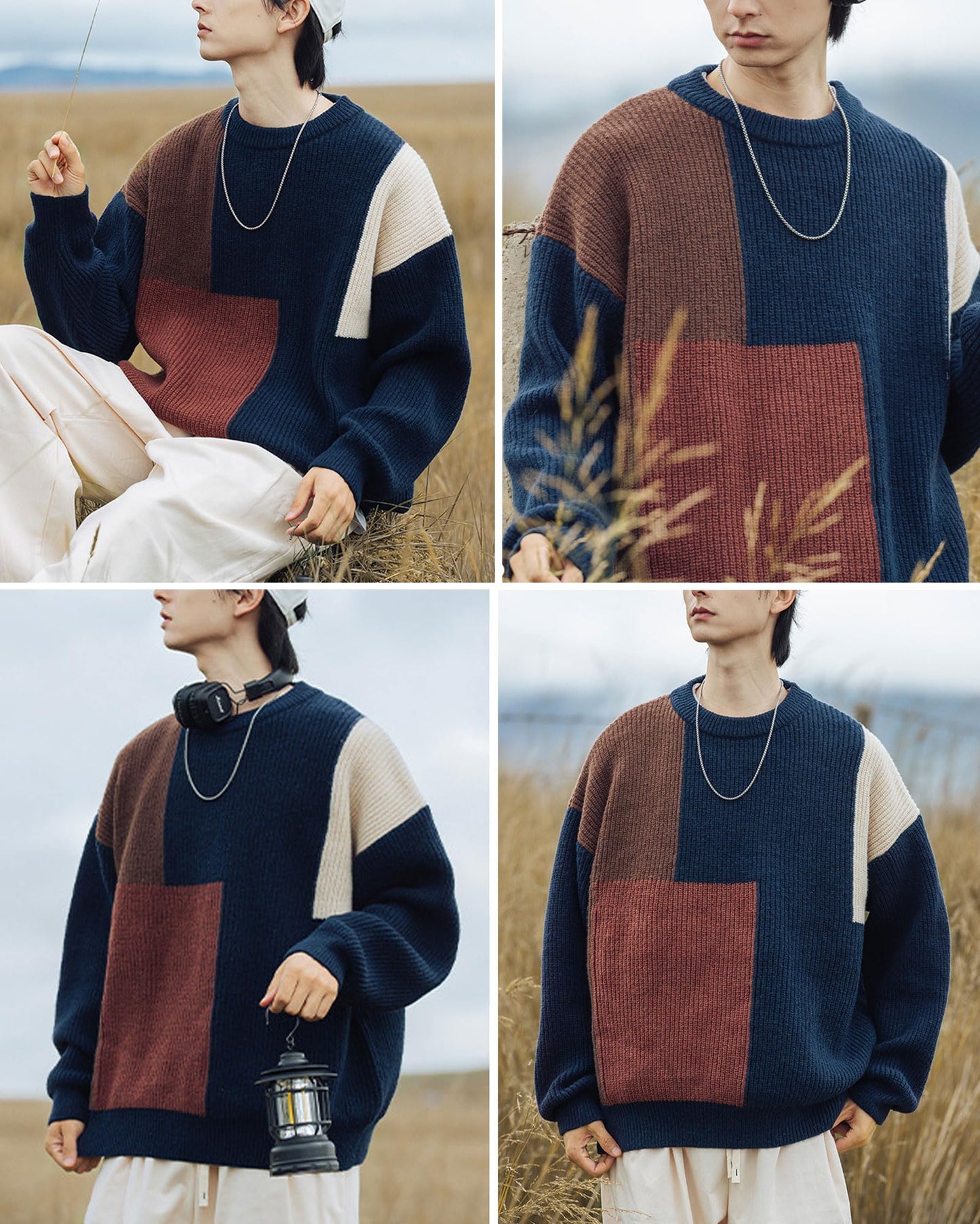 Mens Oversized Sweater Unisex Long Sleeve Cable Knit Sweaters