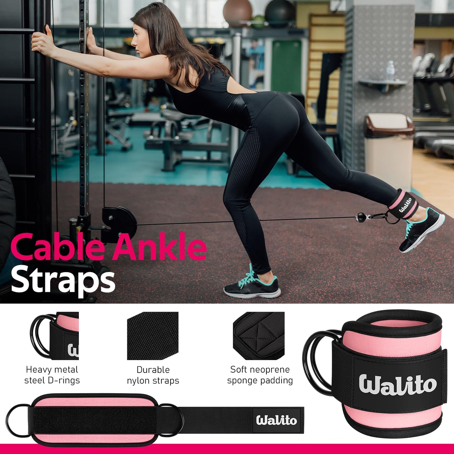 WALITO 7Pcs Barbell Pad Set for Hip Thrust - Squat Pad,Gym Accessories for Women with Bar Bad,Bench Press, with Gym Ankle Straps,Resistance Bands for Working Out,Lifting Strap,Carry Bag