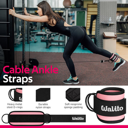 WALITO 7Pcs Barbell Pad Set for Hip Thrust - Squat Pad,Gym Accessories for Women with Bar Bad,Bench Press, with Gym Ankle Straps,Resistance Bands for Working Out,Lifting Strap,Carry Bag