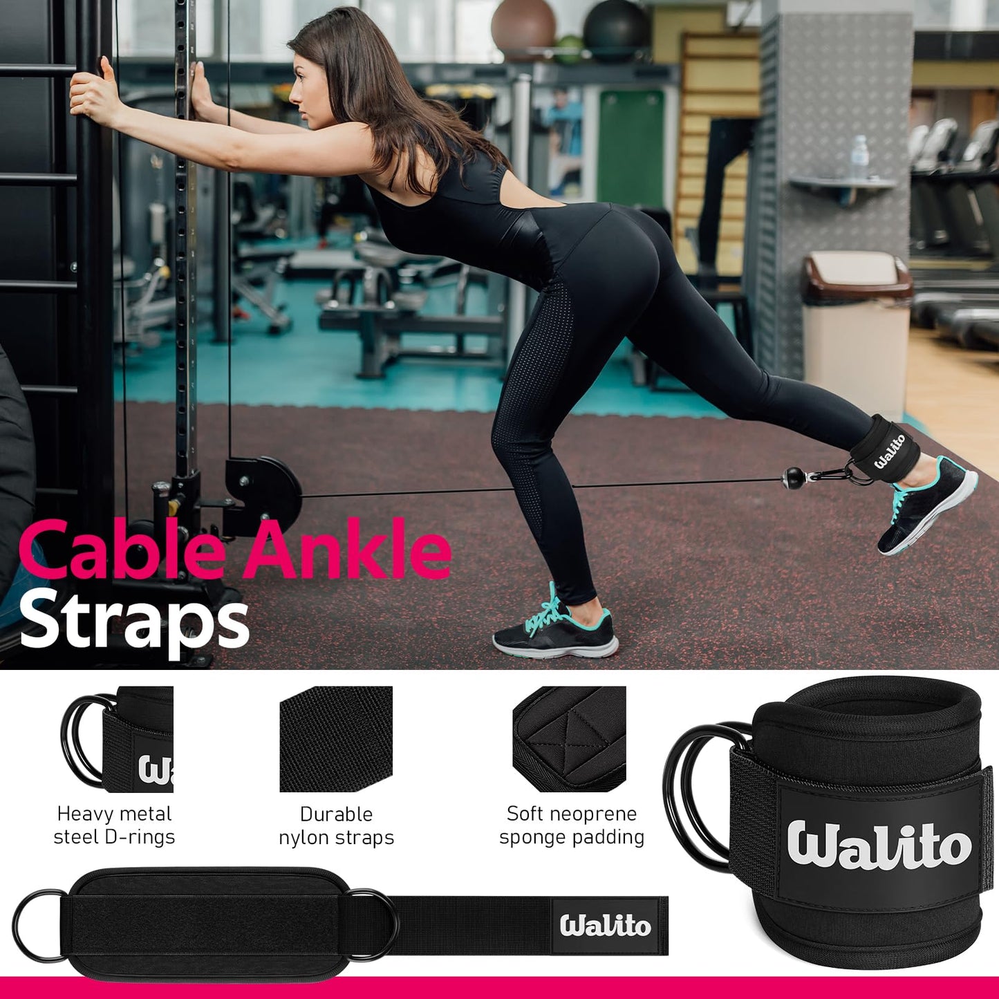 WALITO 7Pcs Barbell Pad Set for Hip Thrust - Squat Pad,Gym Accessories for Women with Bar Bad,Bench Press, with Gym Ankle Straps,Resistance Bands for Working Out,Lifting Strap,Carry Bag