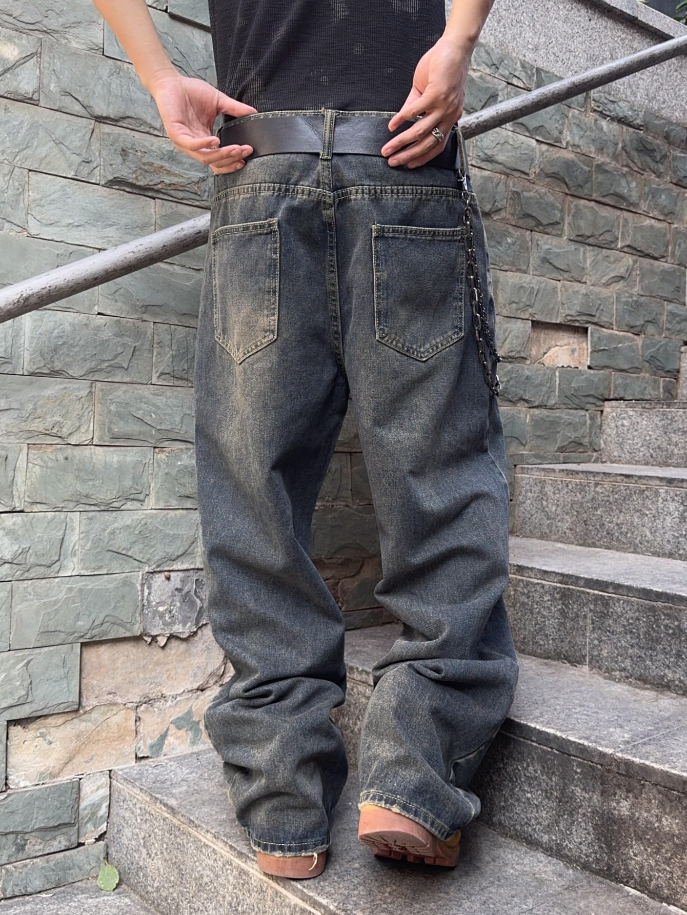 Mens Streetwear Hip Hop Baggy Wide Leg jeans