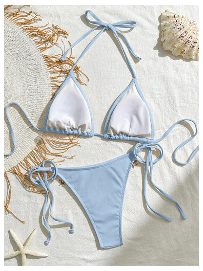 Women's 2 Piece Sexy Halter Triangle Bikinis Seashell Tie