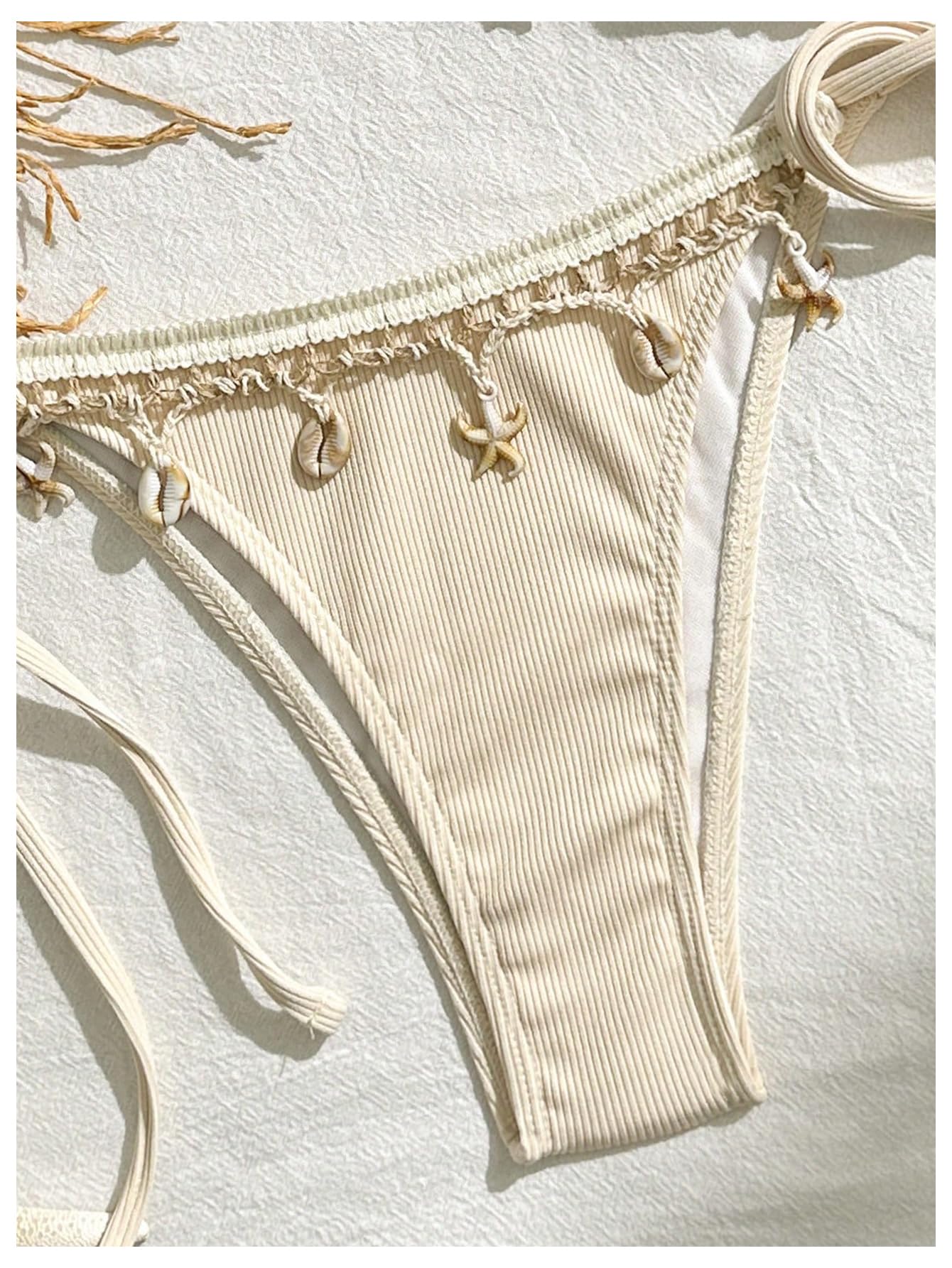 Women's 2 Piece Sexy Halter Triangle Bikinis Seashell Tie