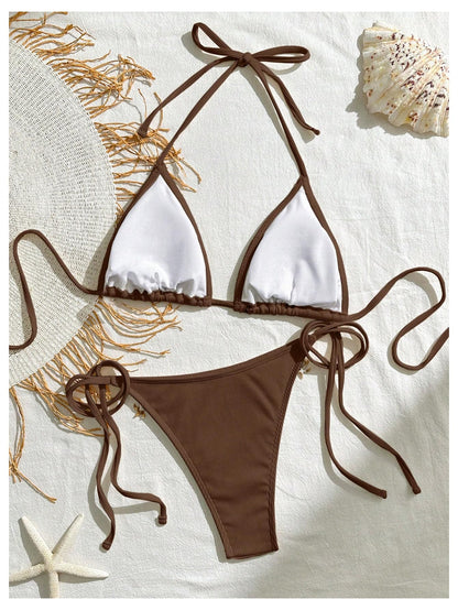 Women's 2 Piece Sexy Halter Triangle Bikinis Seashell Tie
