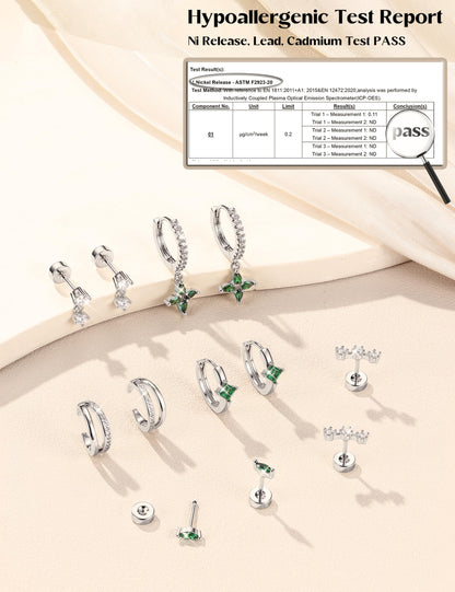 6 Pairs Silver Earrings Stacks for Women