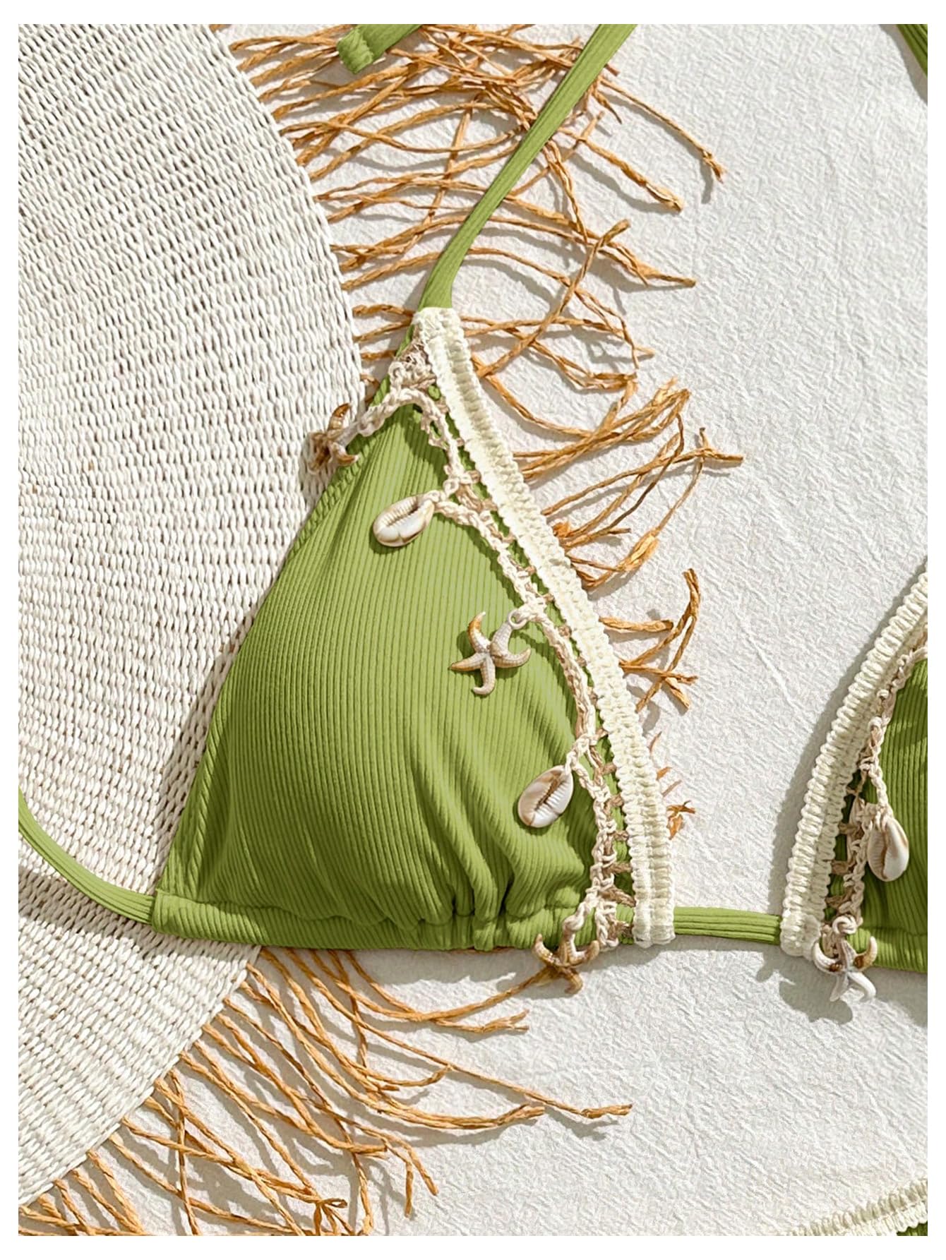 Women's 2 Piece Sexy Halter Triangle Bikinis Seashell Tie