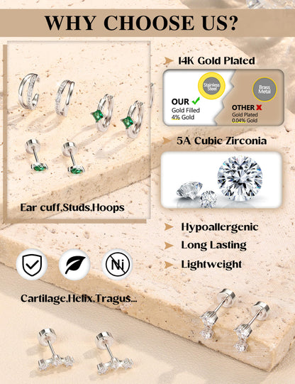 6 Pairs Silver Earrings Stacks for Women