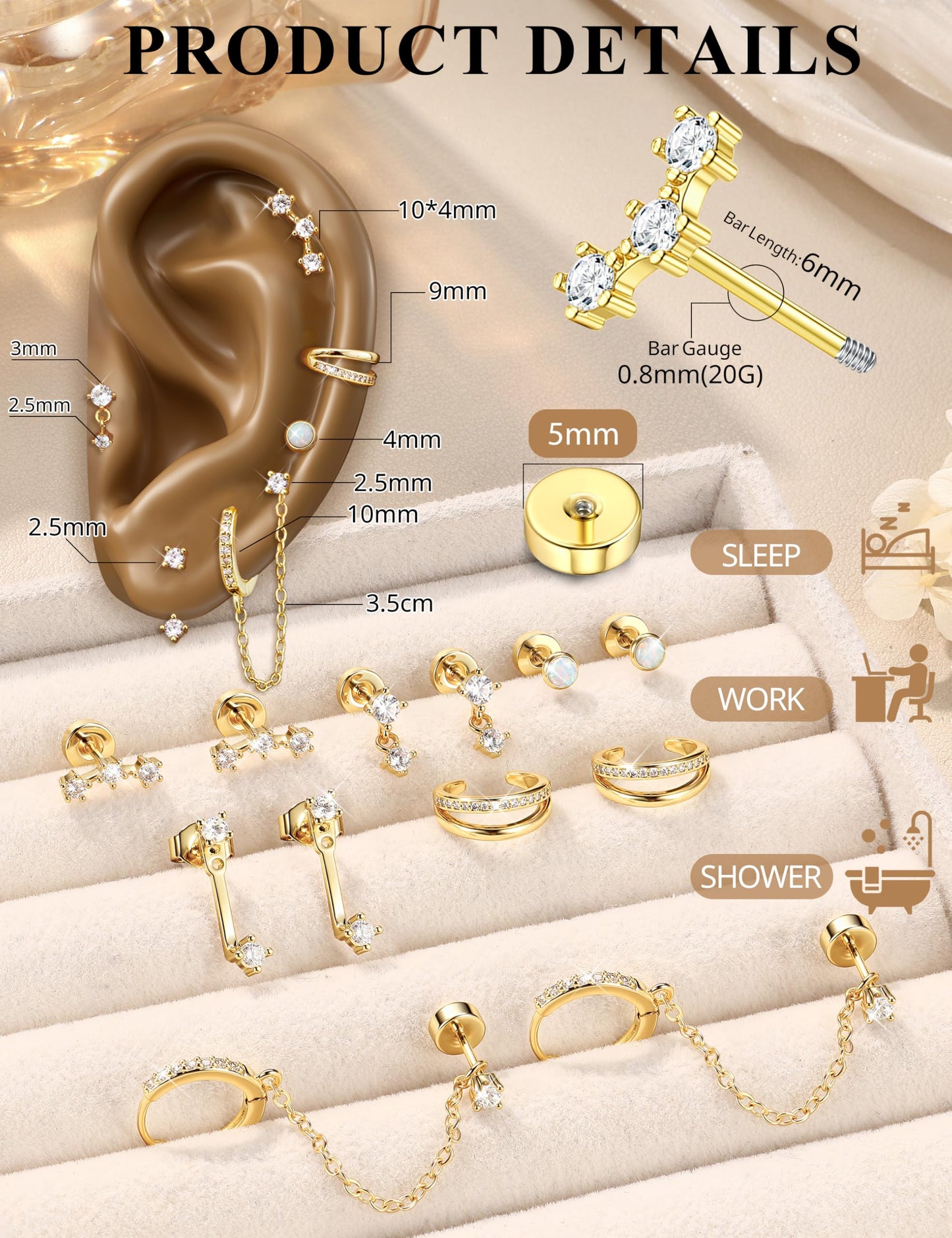 6 Pairs Silver Earrings Stacks for Women