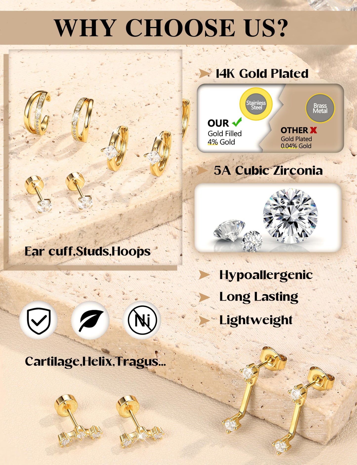 6 Pairs Silver Earrings Stacks for Women