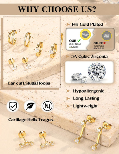 6 Pairs Silver Earrings Stacks for Women