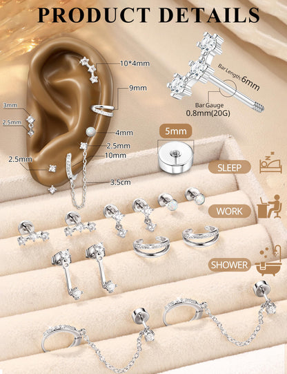 6 Pairs Silver Earrings Stacks for Women