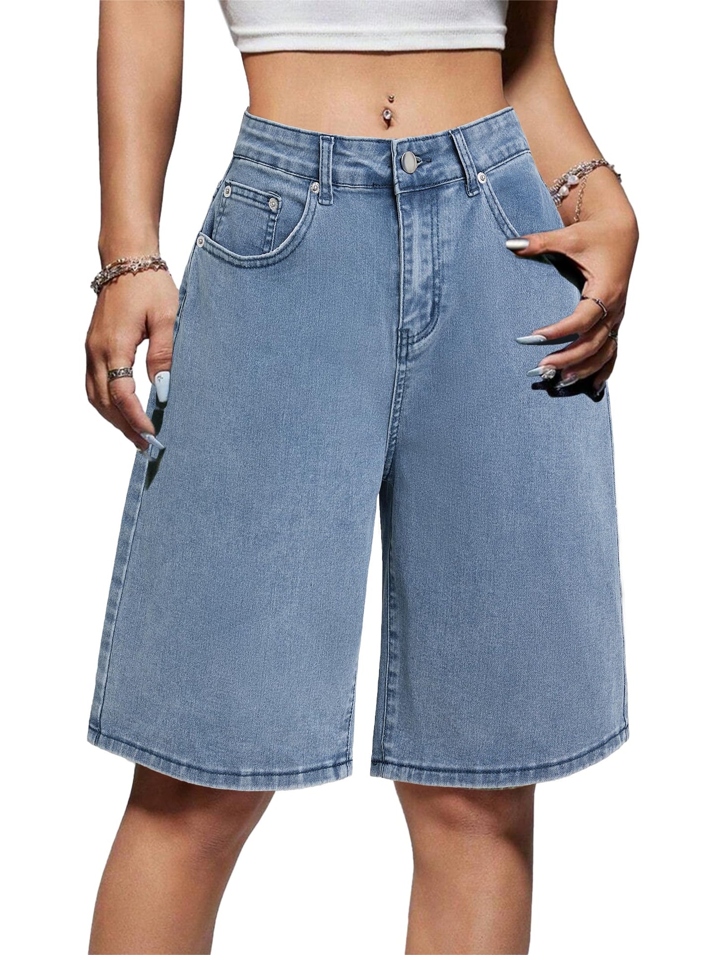 Women Baggy Jeans Jorts Outfits Mid-Low Waisted Denim