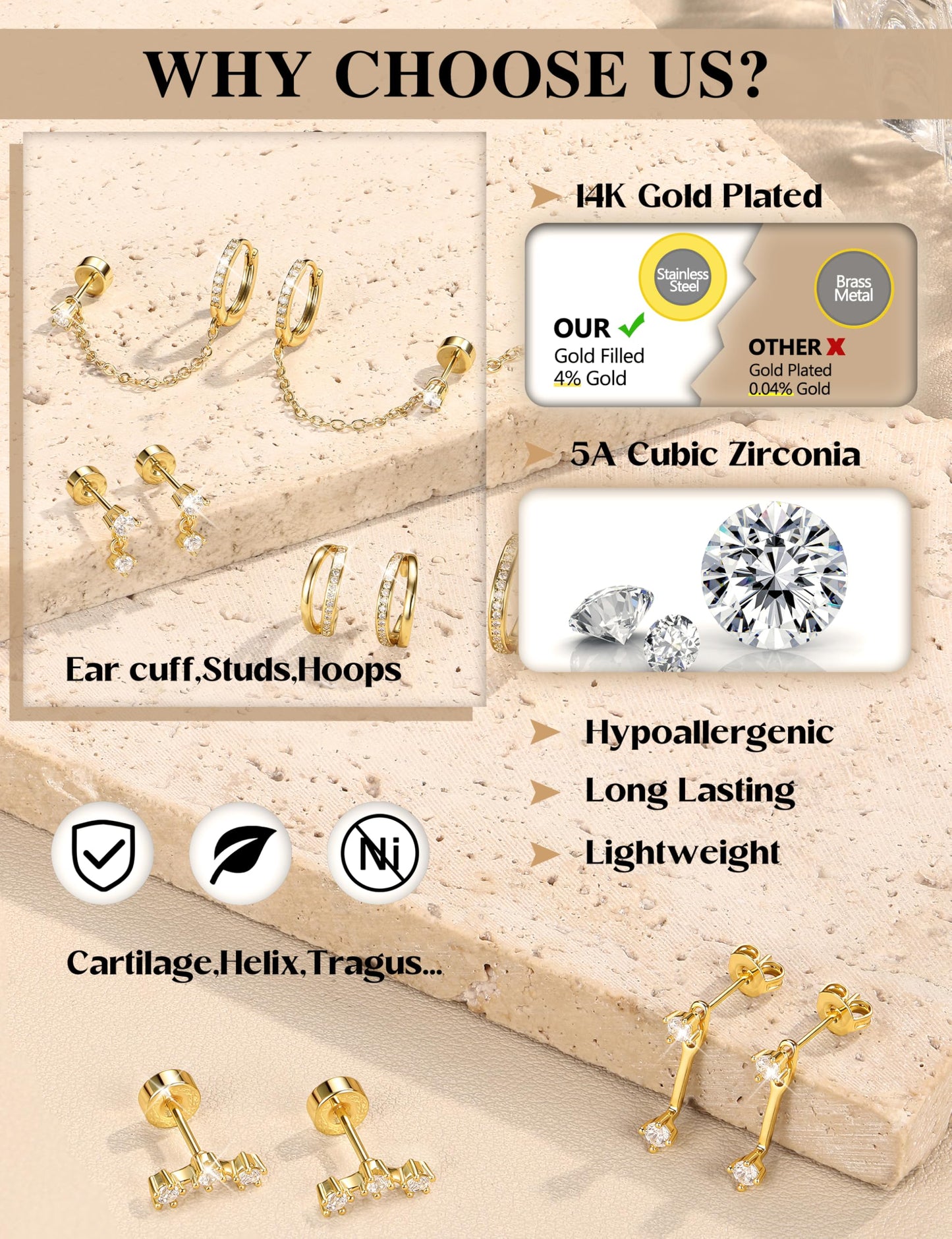 6 Pairs Silver Earrings Stacks for Women