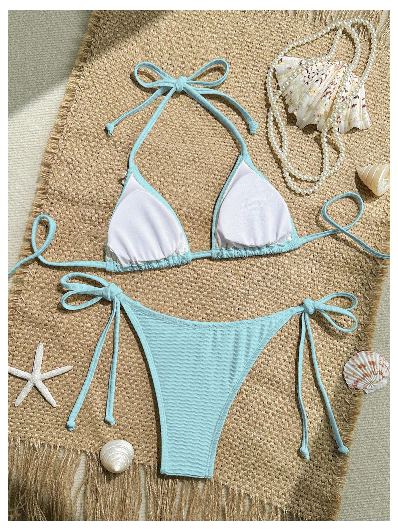 Women's 2 Piece Sexy Halter Triangle Bikinis Seashell Tie