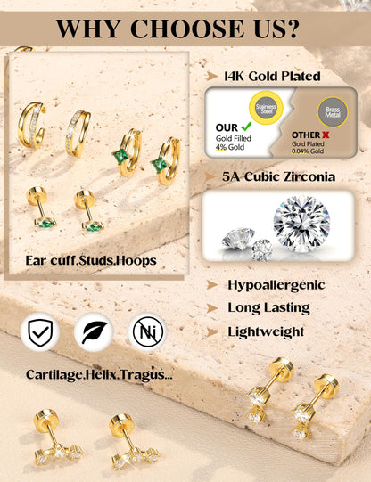 6 Pairs Silver Earrings Stacks for Women