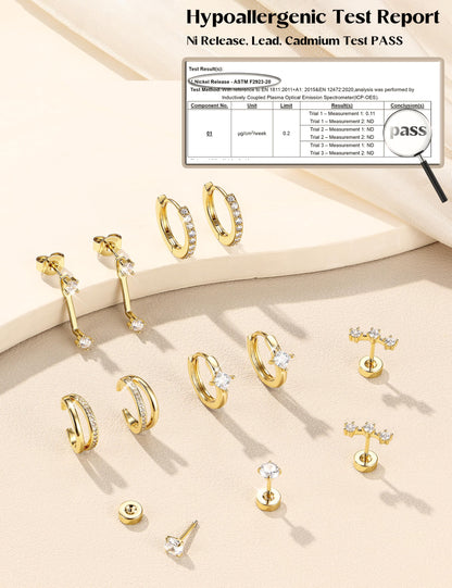 6 Pairs Silver Earrings Stacks for Women